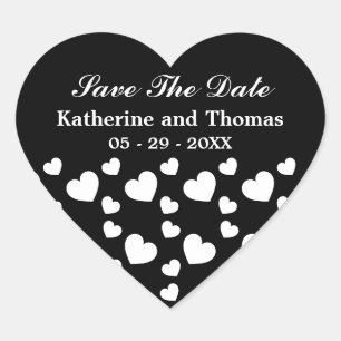 Schwarze und weiße Herzen Save the Date Sticker