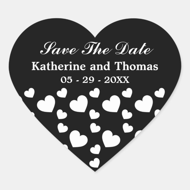 Schwarze und weiße Herzen Save the Date Sticker (Vorderseite)