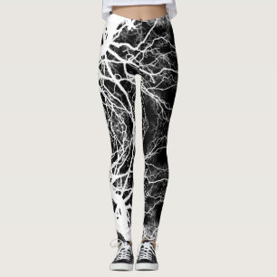 Schwarze und Weiße Hexen-Gotische-Baum-Silhouette Leggings