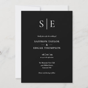 Schwarze und weiße Hochzeit mit Monogramm in einem Einladung
