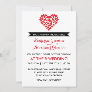 Schwarze und weiße Hochzeitseinladung mit rotem He Einladung