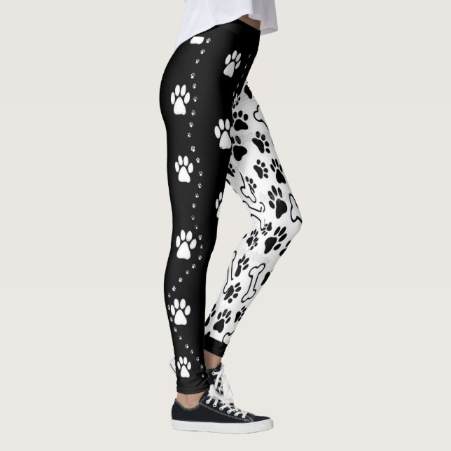 Schwarze und weiße Hoggy Paws Leggings (Rechts)