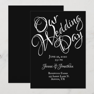 Schwarze und weiße hübsche Schreibschrift-Hochzeit Einladung