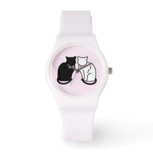 Schwarze und weiße Katze Armbanduhr