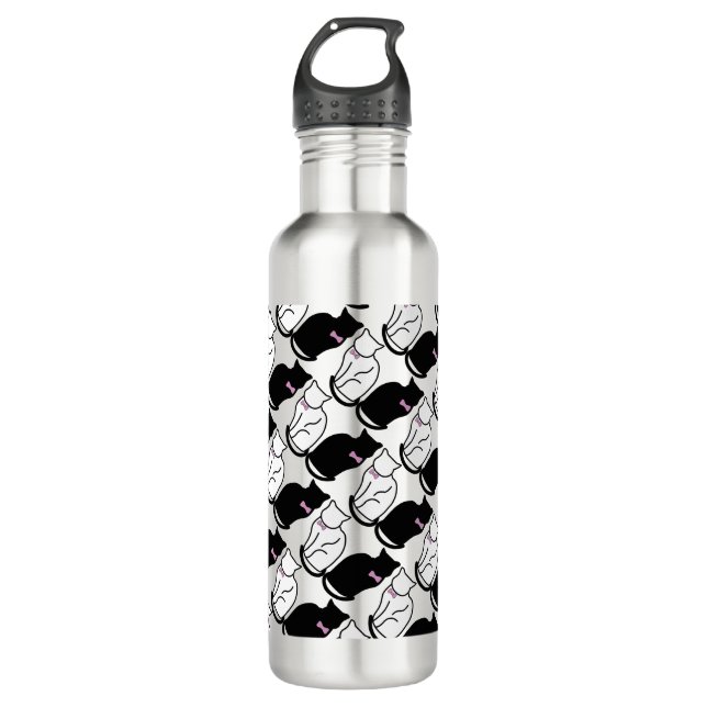 Schwarze und weiße Katze Edelstahlflasche (Vorderseite)