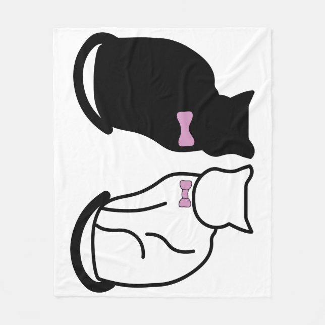 Schwarze und weiße Katze Fleecedecke (Vorderseite)