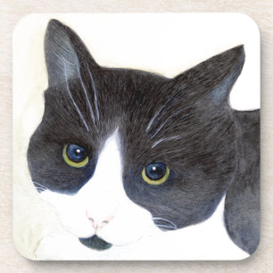 Schwarze und weiße Katze Getränkeuntersetzer