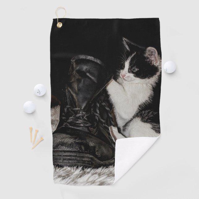 Schwarze und weiße Katze Golfhandtuch (Insitu)