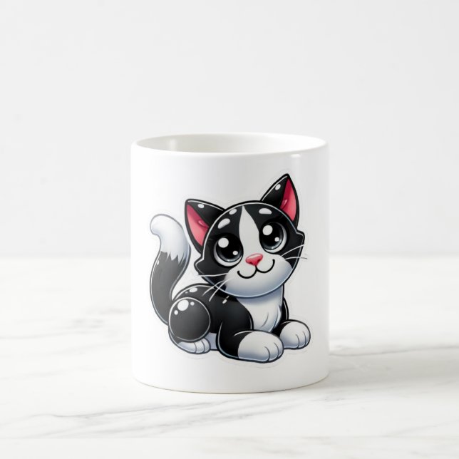 Schwarze und weiße Katze Kaffeetasse (Mittel)