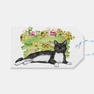 Schwarze und weiße Katze mit Grapes-Garden-Geschen Geschenkanhänger