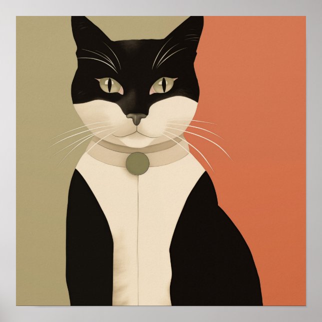 Schwarze und weiße Katze Poster (Vorne)