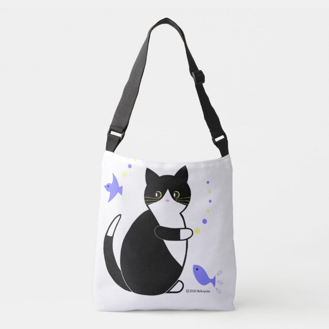 Schwarze und weiße Katze, Tuxedo Katze Tragetaschen Mit Langen Trägern (Vorderseite)