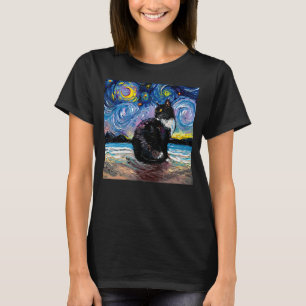 Schwarze und weiße Katze Tuxedoes Night Japan Tier T-Shirt