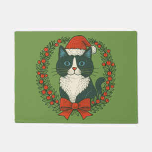 Schwarze und weiße Katze, Weihnachten Fußmatte