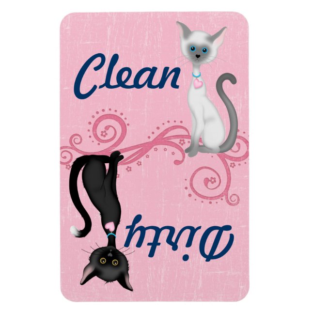 Schwarze und weiße Katzen Rosa saubere Geschirrspü Magnet (Vertikal)