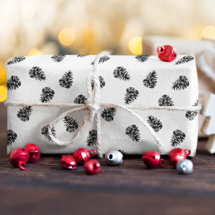 Schwarze und weiße Kiefernbaumfrucht Elegantes Wei Geschenkpapier