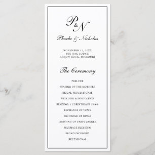 Schwarze und weiße klassische elegante Hochzeit Programm