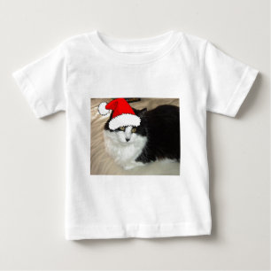 Schwarze und weiße, langhaarige Katze Baby T-shirt