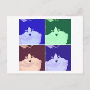 Schwarze und weiße, langhaarige Katze Postkarte