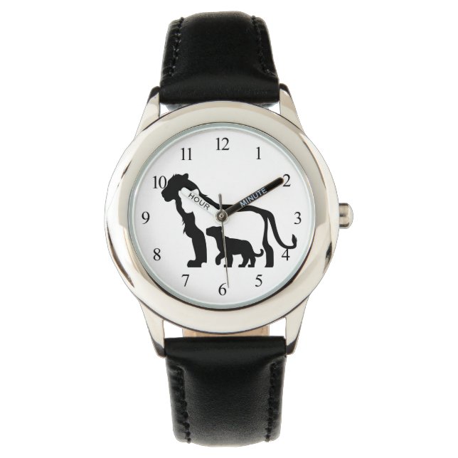 Schwarze und Weiße Löwen Armbanduhr (Vorderseite)