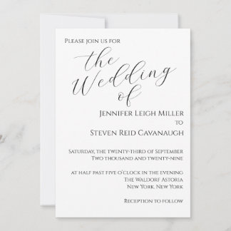 Schwarze und weiße minimalistische Hochzeitseinlad Einladung
