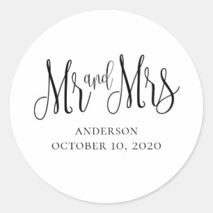 Schwarze und weiße moderne Hochzeit. Einfache Mr u Runder Aufkleber
