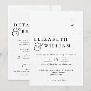 Schwarze und weiße moderne Monogramm-Hochzeit in e Einladung