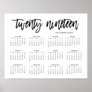 Schwarze und weiße moderne Typografie 2019 Kalende Poster