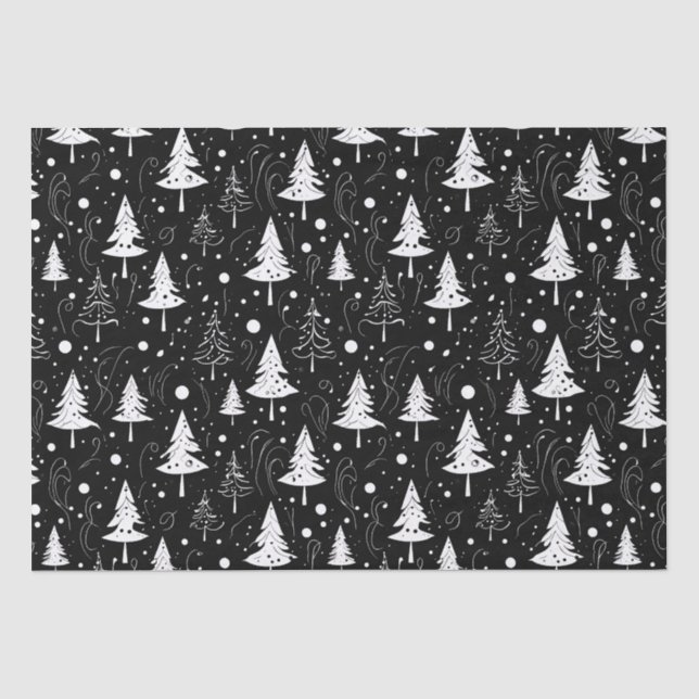 Schwarze und weiße moderne Weihnachtsbaumen Seidenpapier (Vorderseite)