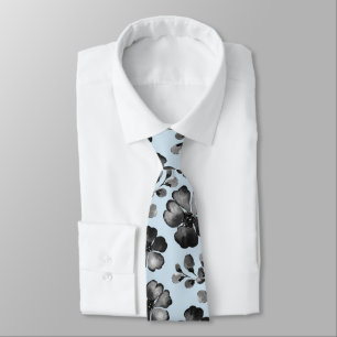 Schwarze und weiße Mohn-Grün-Lichtblaue Hochzeit Krawatte