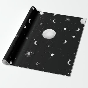Schwarze und weiße Mond und Sterne Geschenkpapier