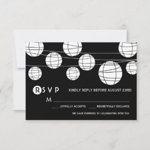 Schwarze und weiße Papierlaternen Hochzeit RSVP Ka Karte