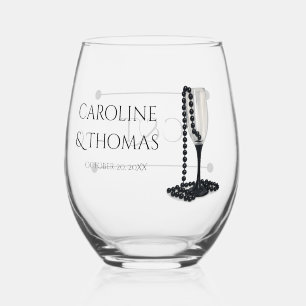 Schwarze und weiße Perlen Champagner Glas Hochzeit
