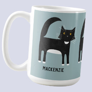 Schwarze und weiße personalisierte Katze Kaffeetasse
