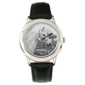 Schwarze und Weiße Pferde Armbanduhr
