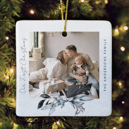 Schwarze und weiße Pinien Familie erste Weihnachte Keramikornament