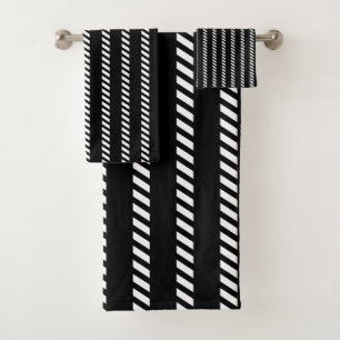 Schwarze und weiße Pinstripe Racing Stripes Handtü Badhandtuch Set