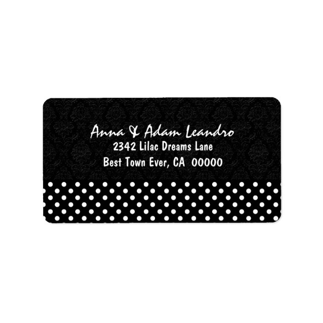 Schwarze und weiße Polka Dots Wedding E304D Adressaufkleber (Vorne)