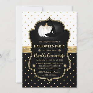 Schwarze und weiße Polka-Punkte Halloween Quincean Einladung