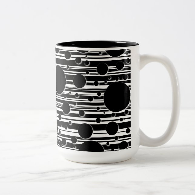 Schwarze und weiße Punkte und Streifen Zweifarbige Tasse (Rechts)