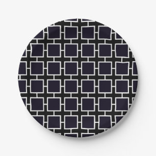 Schwarze und weiße, quadratische, schicke geometri pappteller