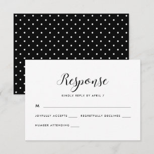 Schwarze und weiße Retro-Punkte Hochzeitsreaktion RSVP Karte