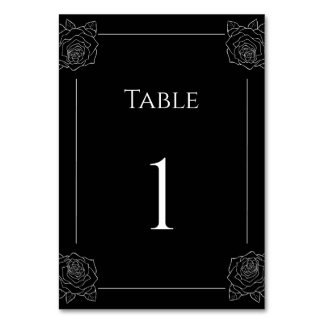 Schwarze und weiße Rosen gothic Hochzeit Tischnummer