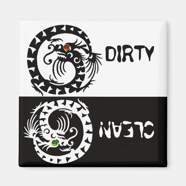 SCHWARZE UND WEISSE SCHLANKE DRAGONEN SCHMUTZKLEIN MAGNET (Vorne)