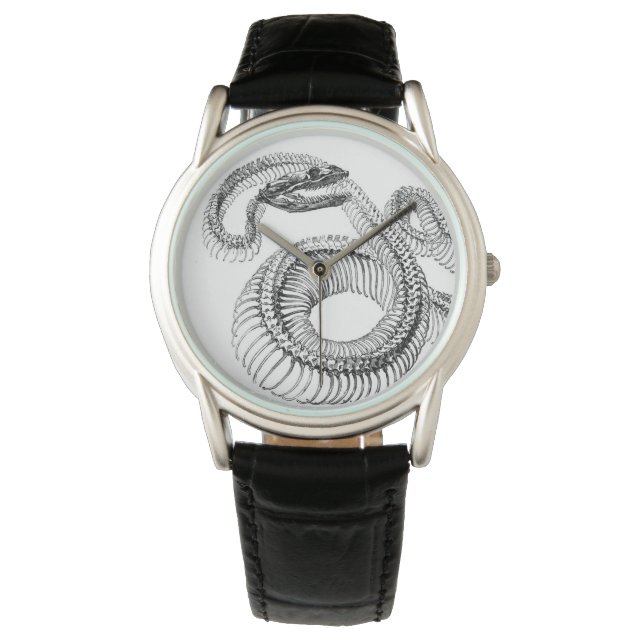 SCHWARZE UND WEISSE SCHLANKE SKELETON ARMBANDUHR (Vorderseite)