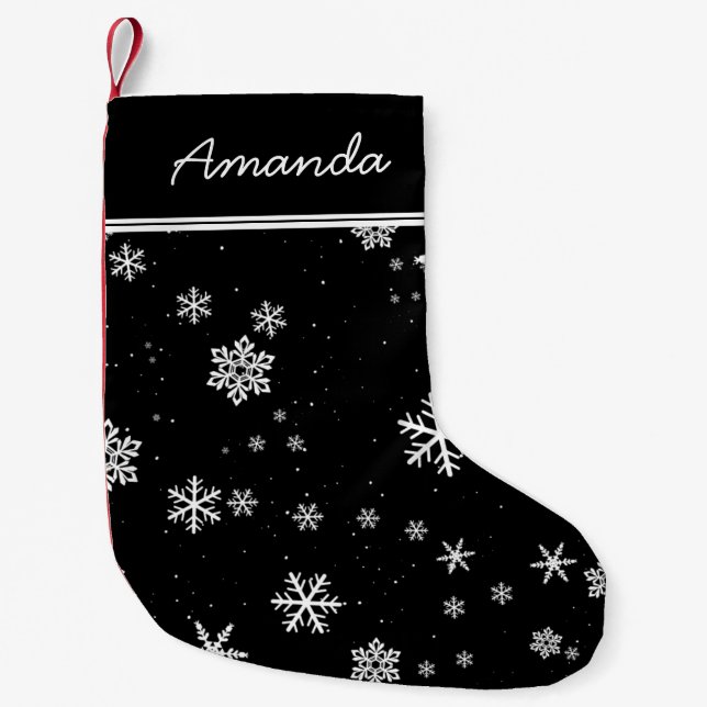 Schwarze und weiße Schneeflocken Elegant personali Kleiner Weihnachtsstrumpf (Vorderseite)