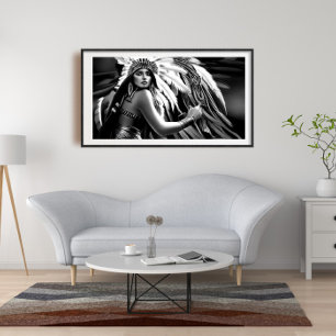 Schwarze und weiße schöne indische Frau Monochrom Poster