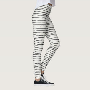 Schwarze und weiße skurrile Boho-Horizontalstreife Leggings