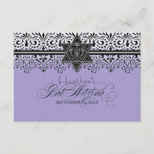 Schwarze und weiße Spitzenoptik Silber Bat Mitzvah RSVP Karte