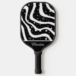 Schwarze und weiße Sterne auf Linien benutzerdefin Pickleball Schläger